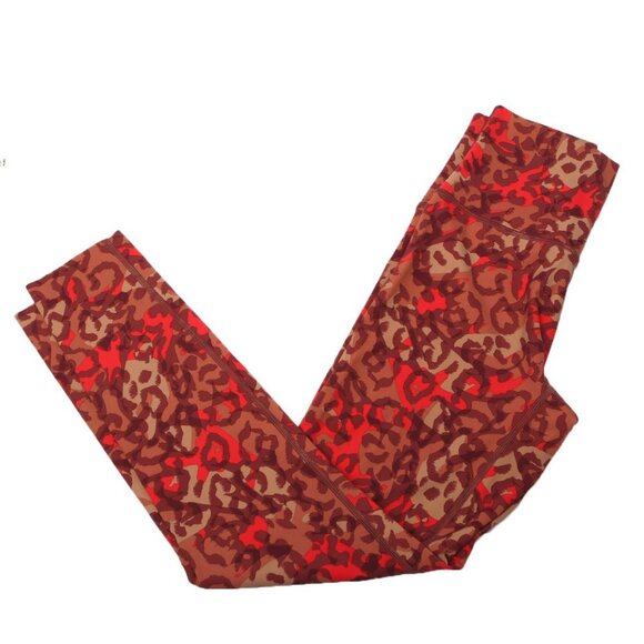 Aerie Offline High Rise Leggings Ankle Crop Stretch Animal Print Bright Red Tan - Picture 4 of 10